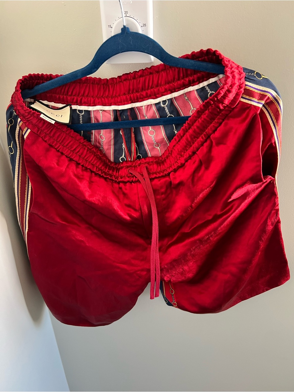 Gucci Men red Satin  Shorts with Stripe Accent